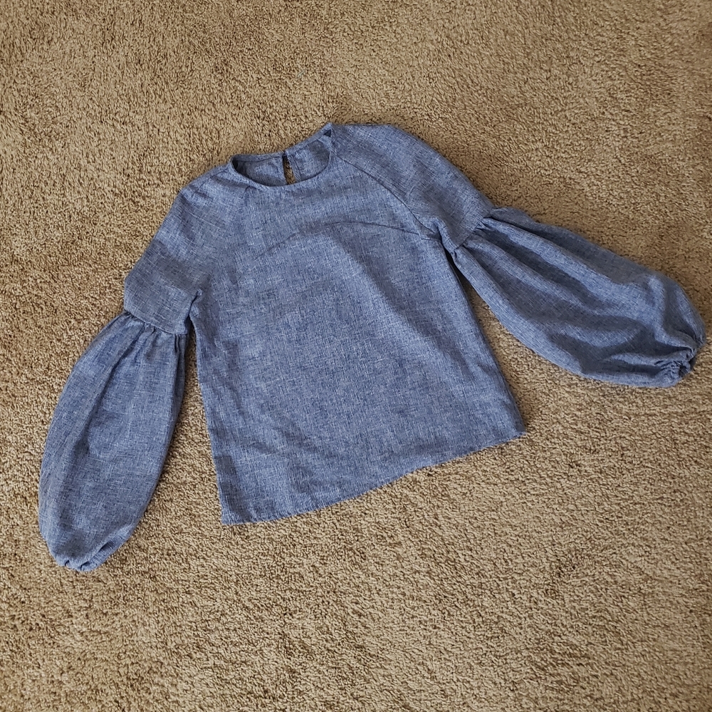 Bell sleeve denim look blouse